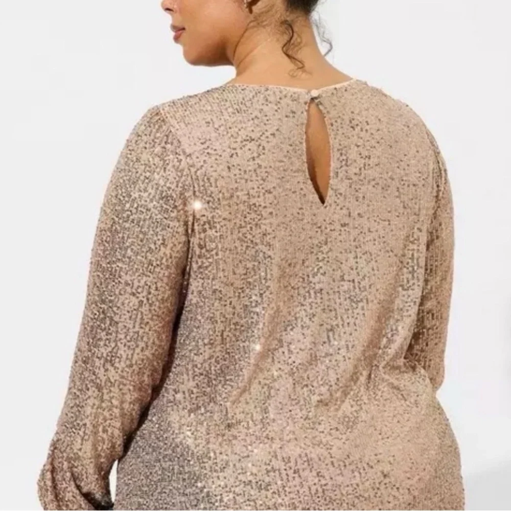 Torrid Gold Sequin Long Sleeve Lined Blouse - Picture 2 of 5